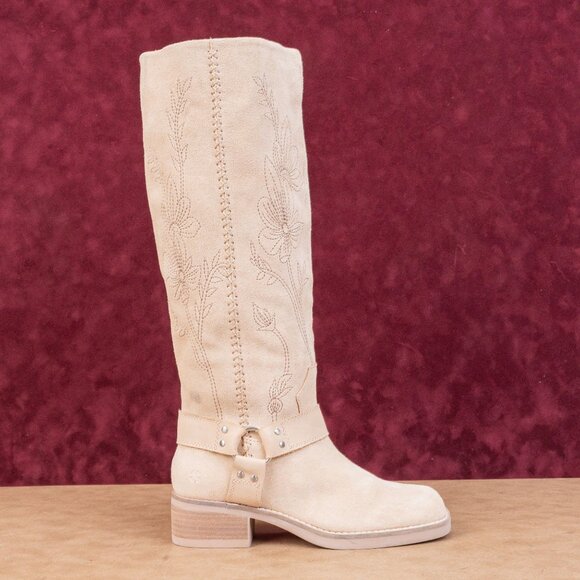 Lucky Brand Women Kujon Beige Suede Harness Riding Moto Tall Boots 5.5US EUR36 - Picture 3 of 10